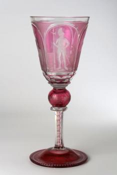 Glass Goblet with a knights motif, Harrach Glass Goblet with a knights motif, Harrach