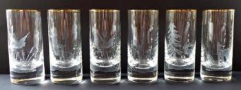 Six tall glasses with forest animals and birds Six tall glasses with forest animals and birds