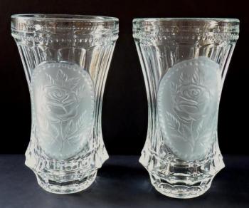 Two glasses of pressed and mat glass,with roses